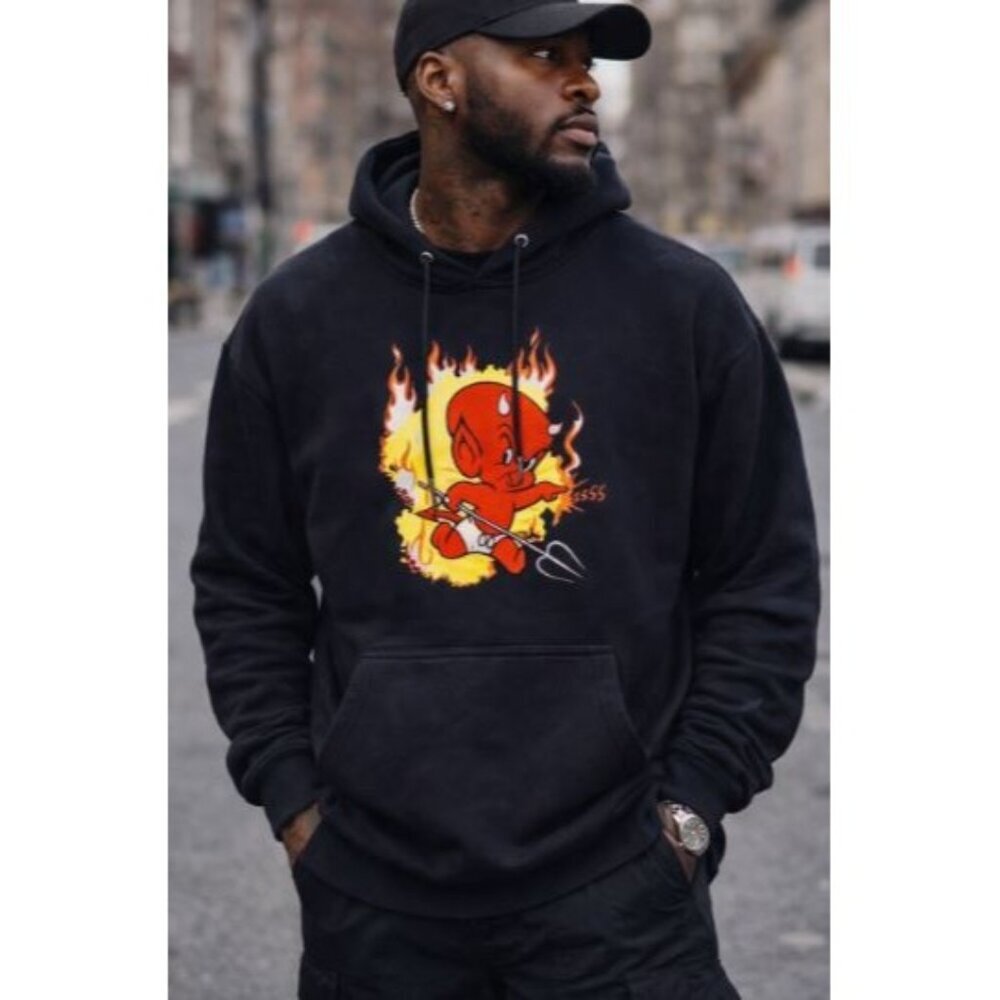 Sandro x Hot Stuff Men's Hoodie Black Oversized Brushed Sweatshirt Hooded XL New